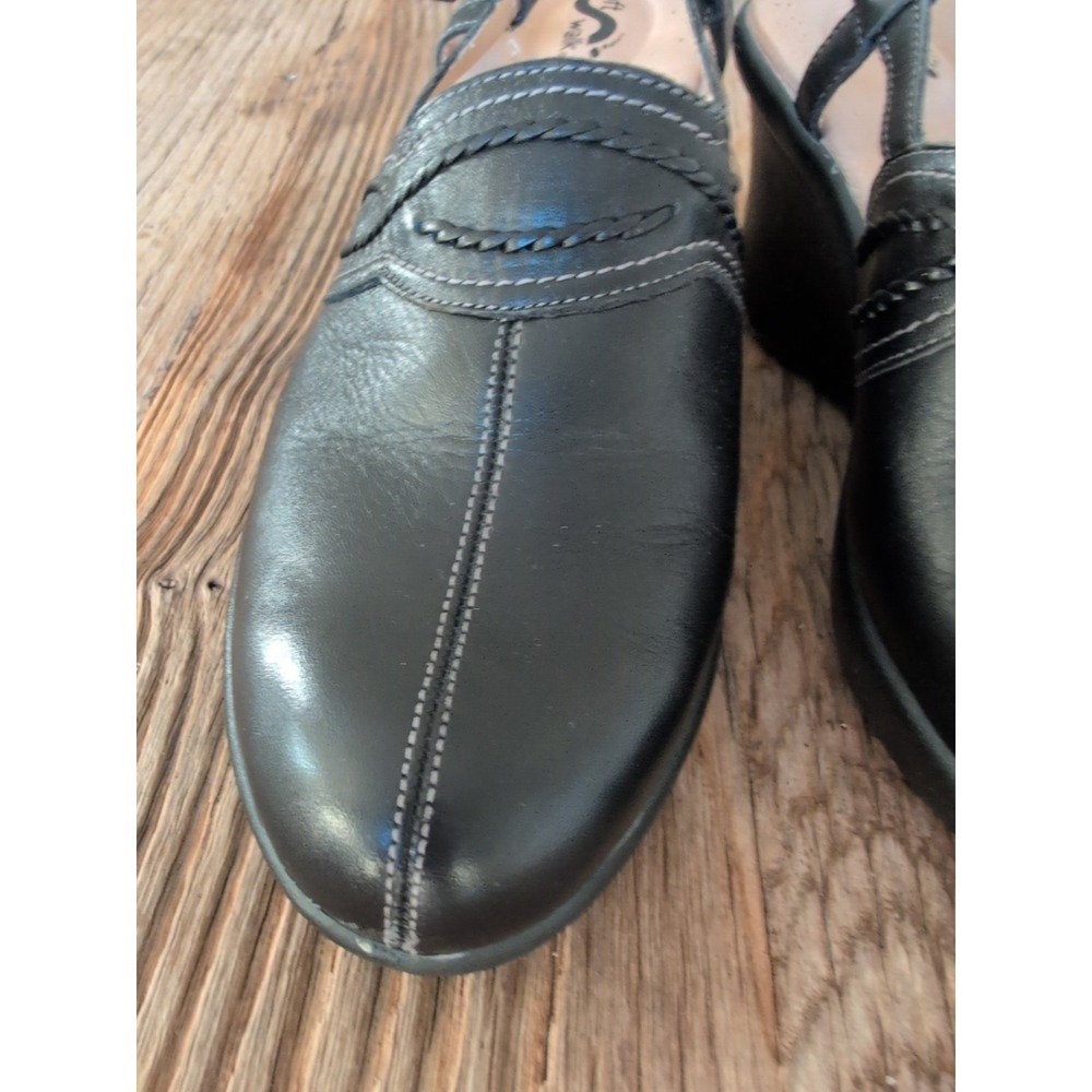Soft Walk Womens Black Leather Mules Slingback Platform Sandals Shoes 10 - Picture 7 of 16